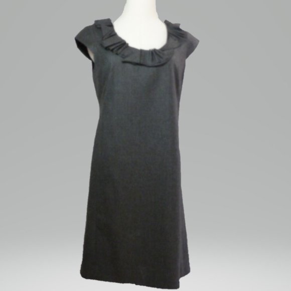 J Crew 6P Gray Sheath Dress with Ruffle Neckline - Picture 1 of 5